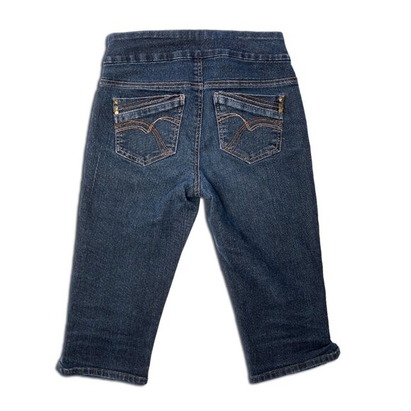 Reitmans Jeans Stretch Denim Capris Pull On Comfy Dark Wash Slit Hem Size 0 - Picture 2 of 8